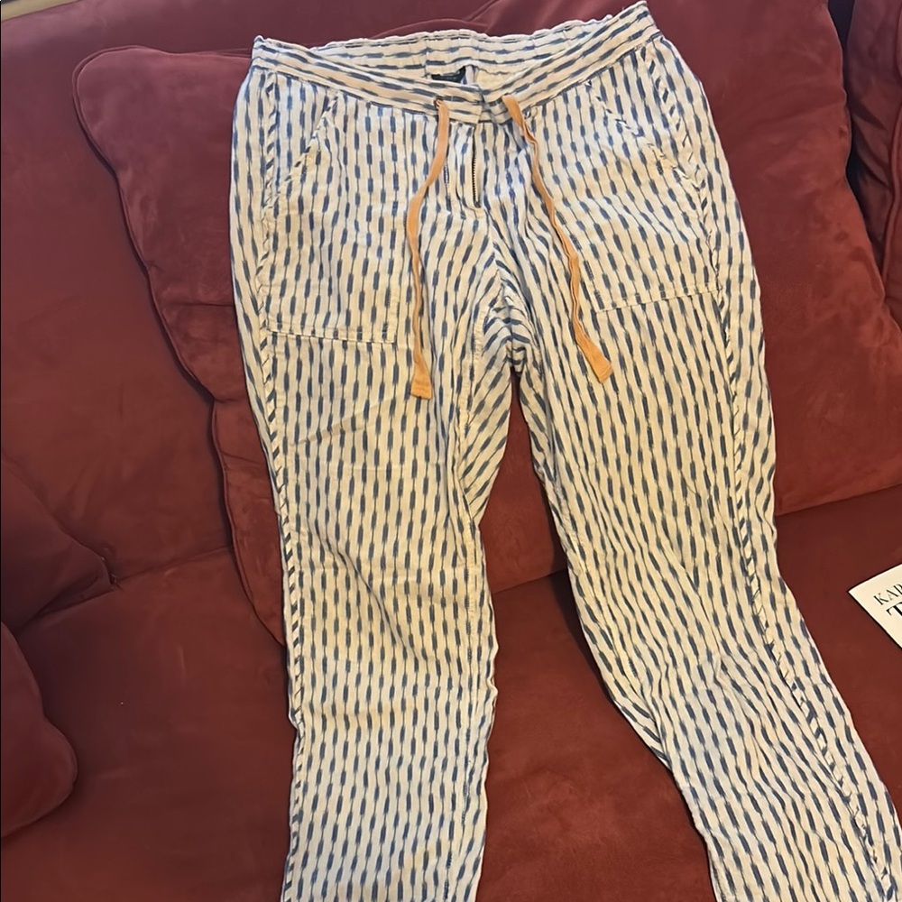 Striped Blue and White Pants with Orange Drawstring